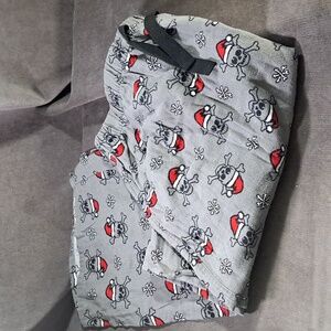 Old Navy Santa Skull Crossbones Snowflakes Grey Flannel PJ Pants VG XL